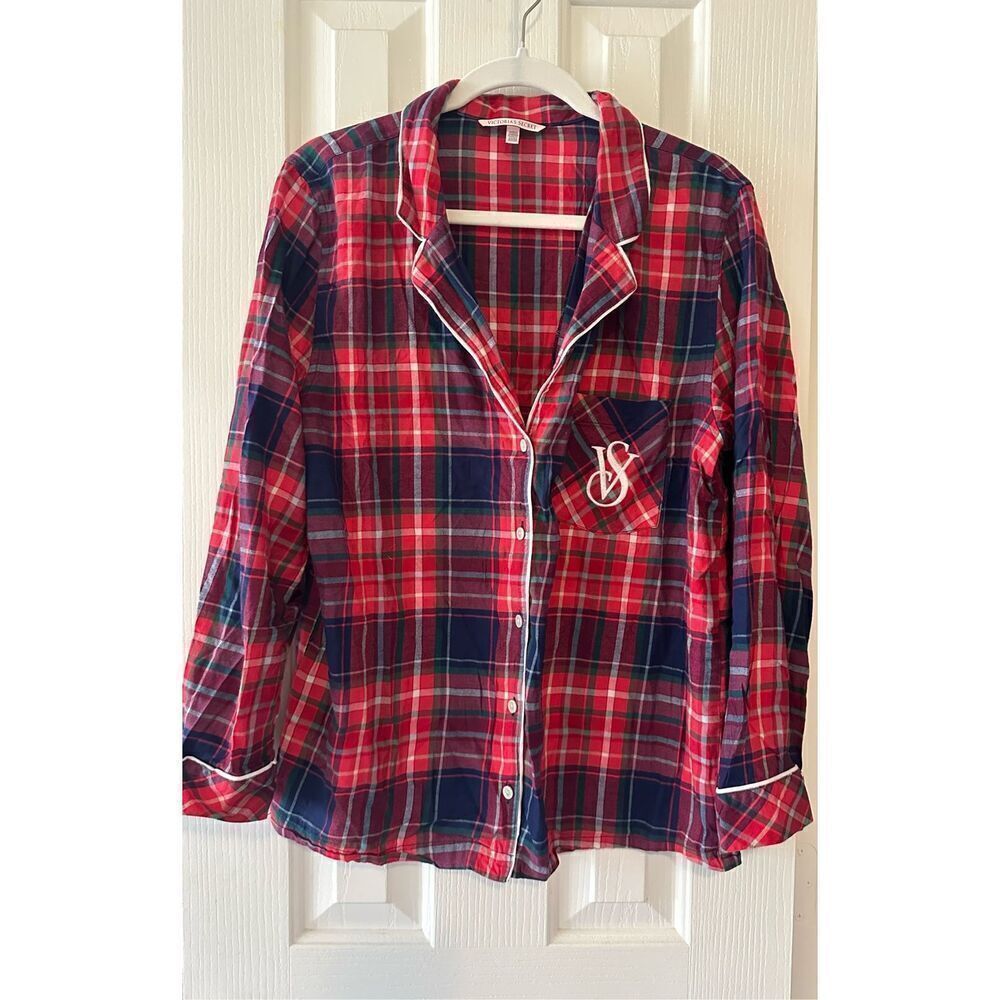 Victoria’s Secret plaid pajama shirt with VS embroidered pocket